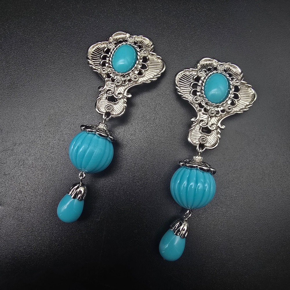 Jose Marie Barrera Avon Earrings 1991 American Style Blue Silver Tone Southwest